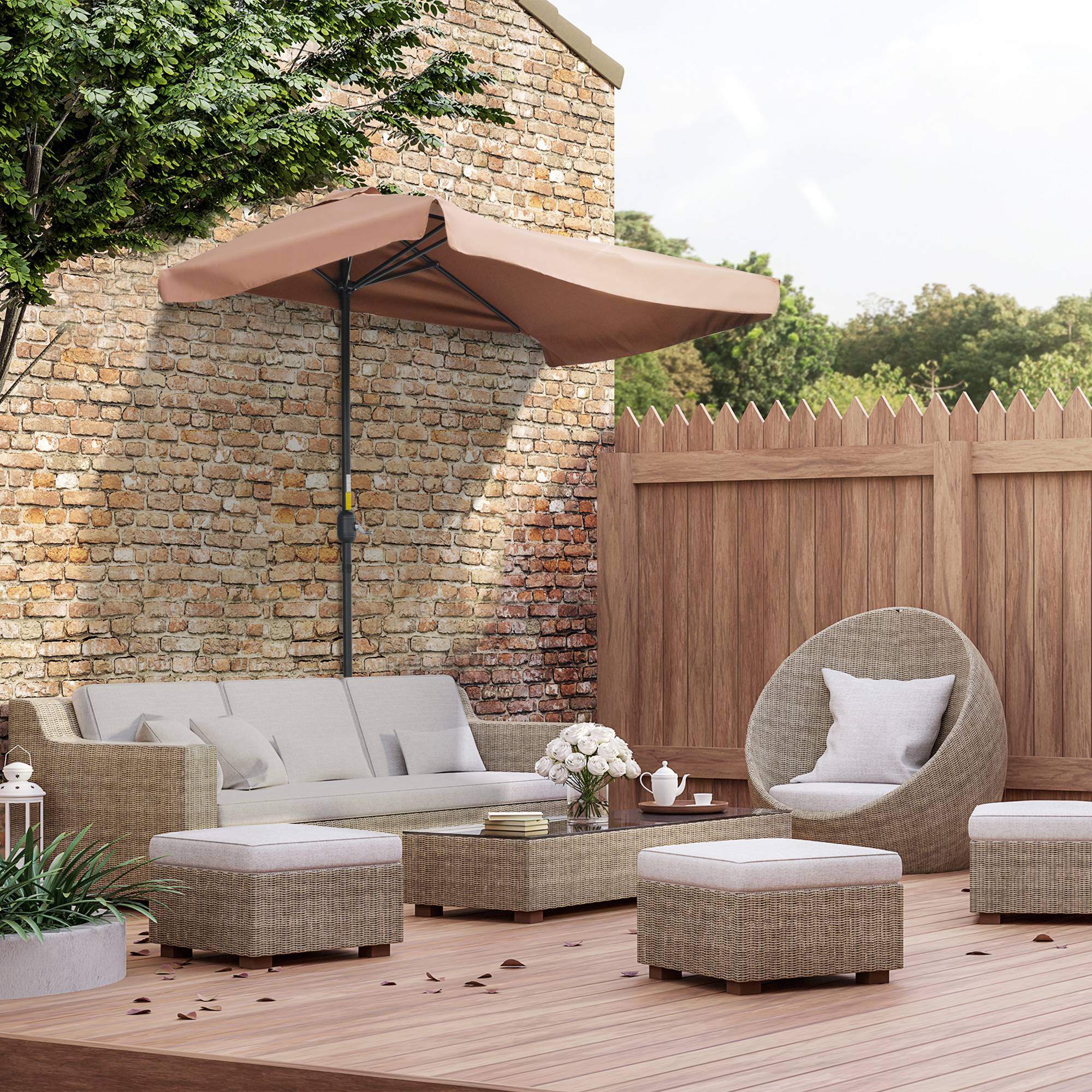 Demi-Parasol Mural Métal pour Balcon et Terrasse avec Manivelle 230x130 Marron - ComfortXL Outdoor Living - Image 4