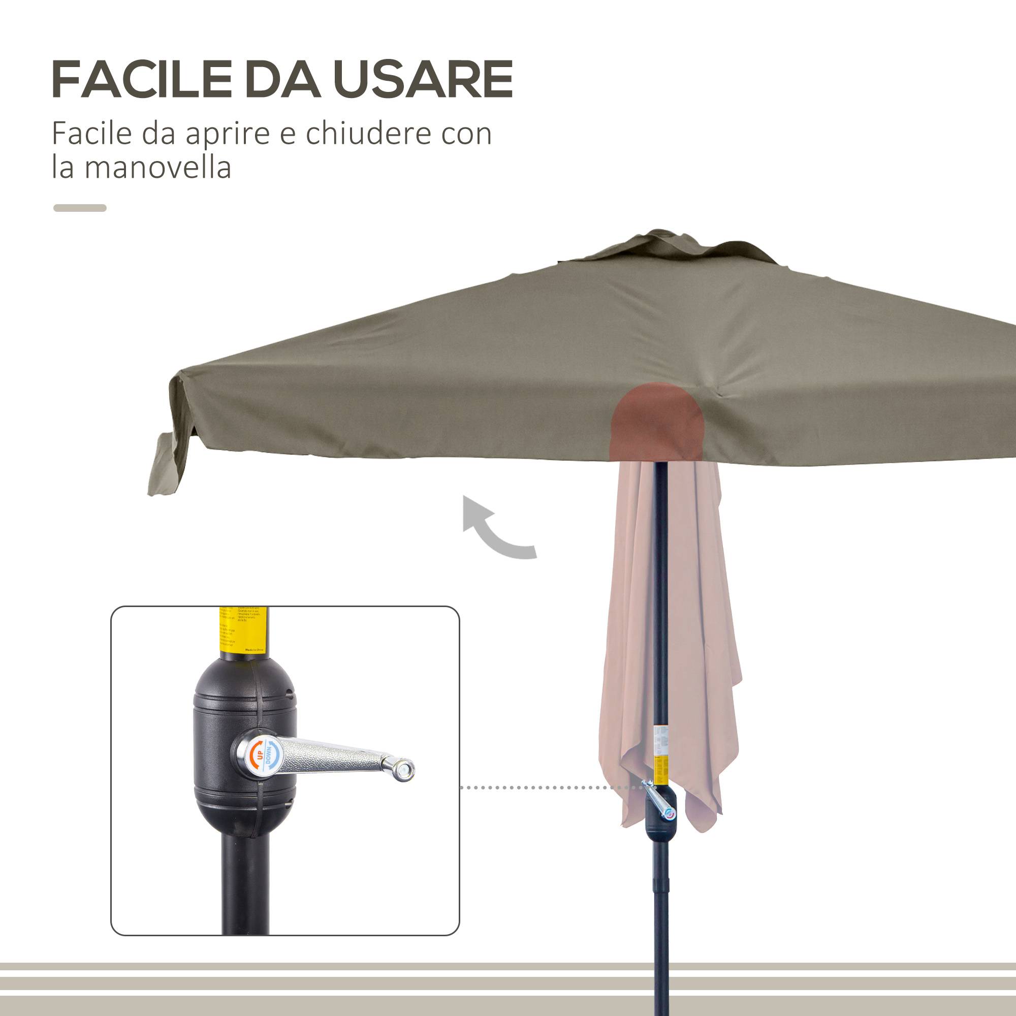 Demi-Parasol Mural Métal pour Balcon et Terrasse avec Manivelle 230x130 Marron - ComfortXL Outdoor Living - Image 6