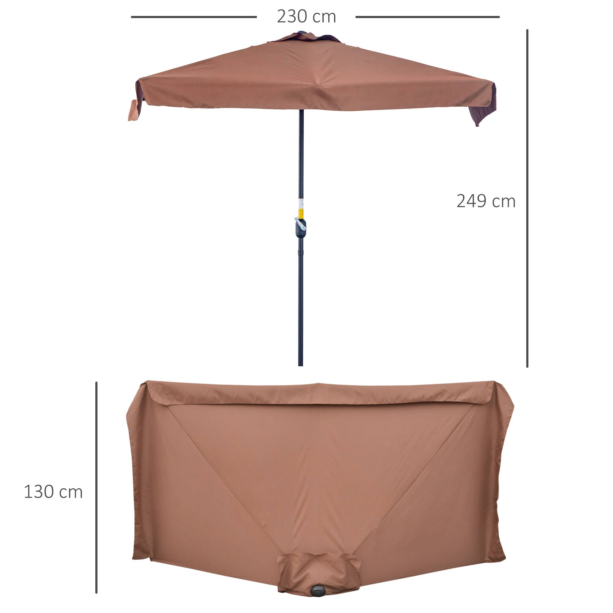 Demi-Parasol Mural Métal pour Balcon et Terrasse avec Manivelle 230x130 Marron - ComfortXL Outdoor Living - Image 5