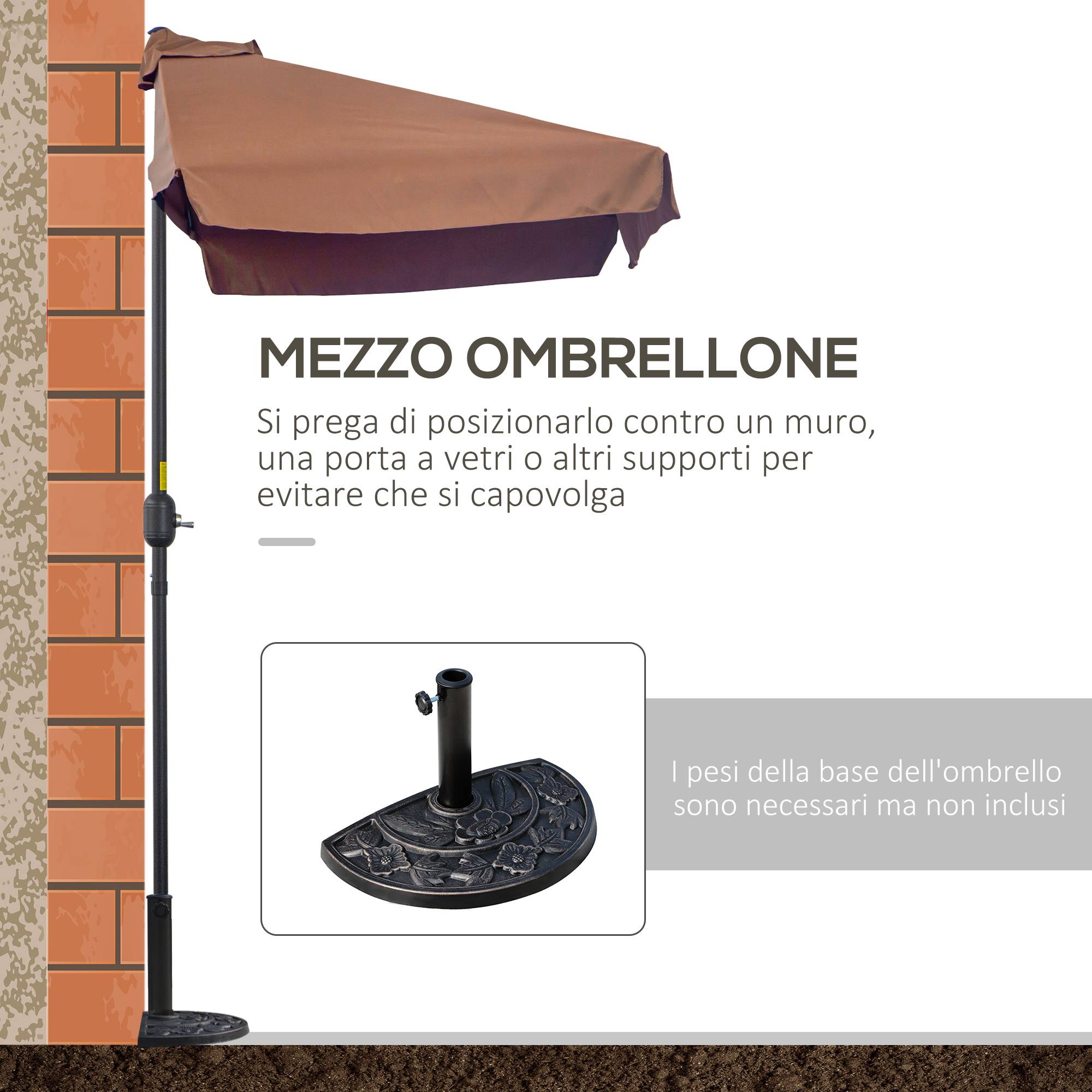 Demi-Parasol Mural Métal pour Balcon et Terrasse avec Manivelle 230x130 Marron - ComfortXL Outdoor Living - Image 9