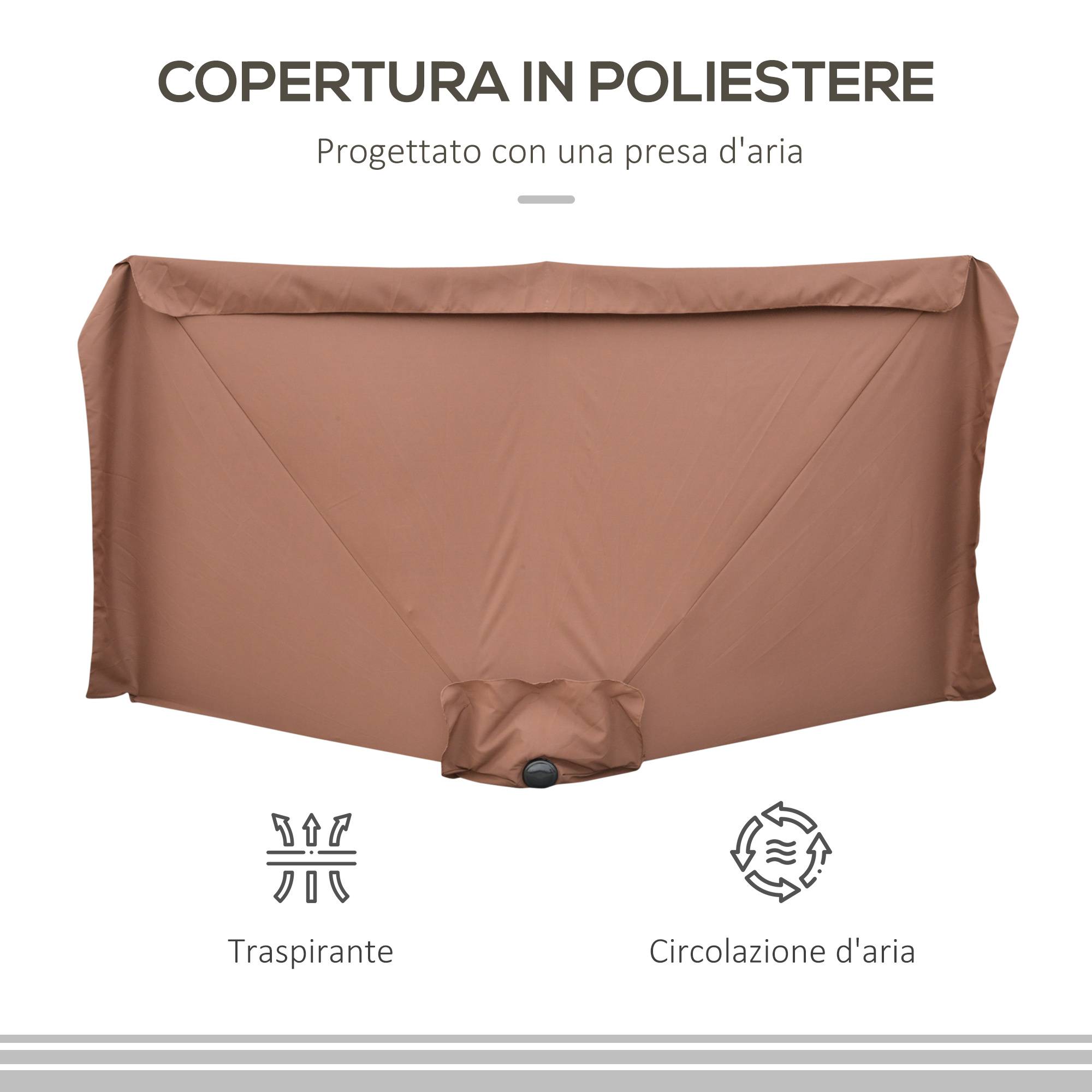 Demi-Parasol Mural Métal pour Balcon et Terrasse avec Manivelle 230x130 Marron - ComfortXL Outdoor Living - Image 7