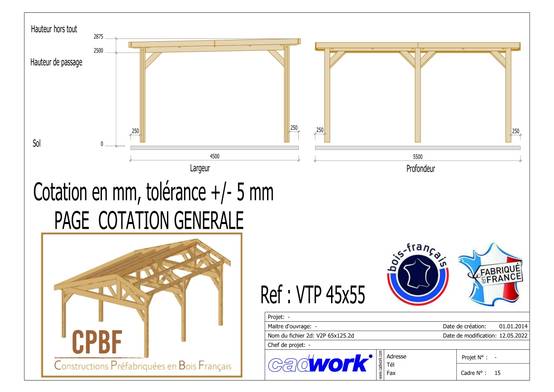 Cpbf Charpentes - Carport Toit Plat Bois DOUGLAS Français (Auvent - Abri voiture) 450cmX550cm.. - Image 2