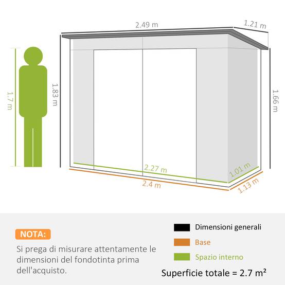 Sans Marque - Abri jardin 2 aérations loquet acier 249x121x183 cm gris clair - Image 5