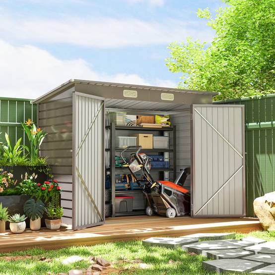 Sans Marque - Abri jardin 2 aérations loquet acier 249x121x183 cm gris clair - Image 4