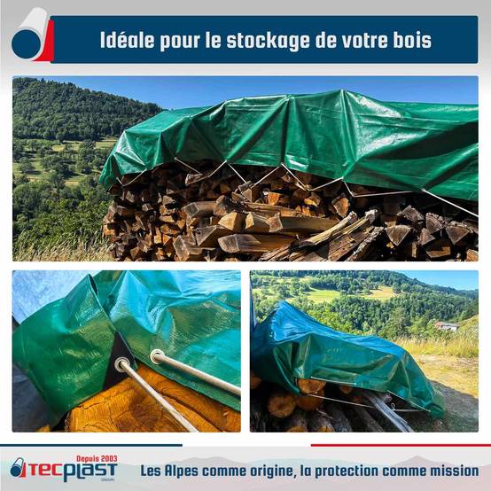 Pack Stockage Bois PROFESSIONNEL - 8 Bâches imperméables HQ250BO - 1,5x6m (x3) + 3x5m (x3) + 2x3m (x2) - PM3BO TECPLAST - Image 2