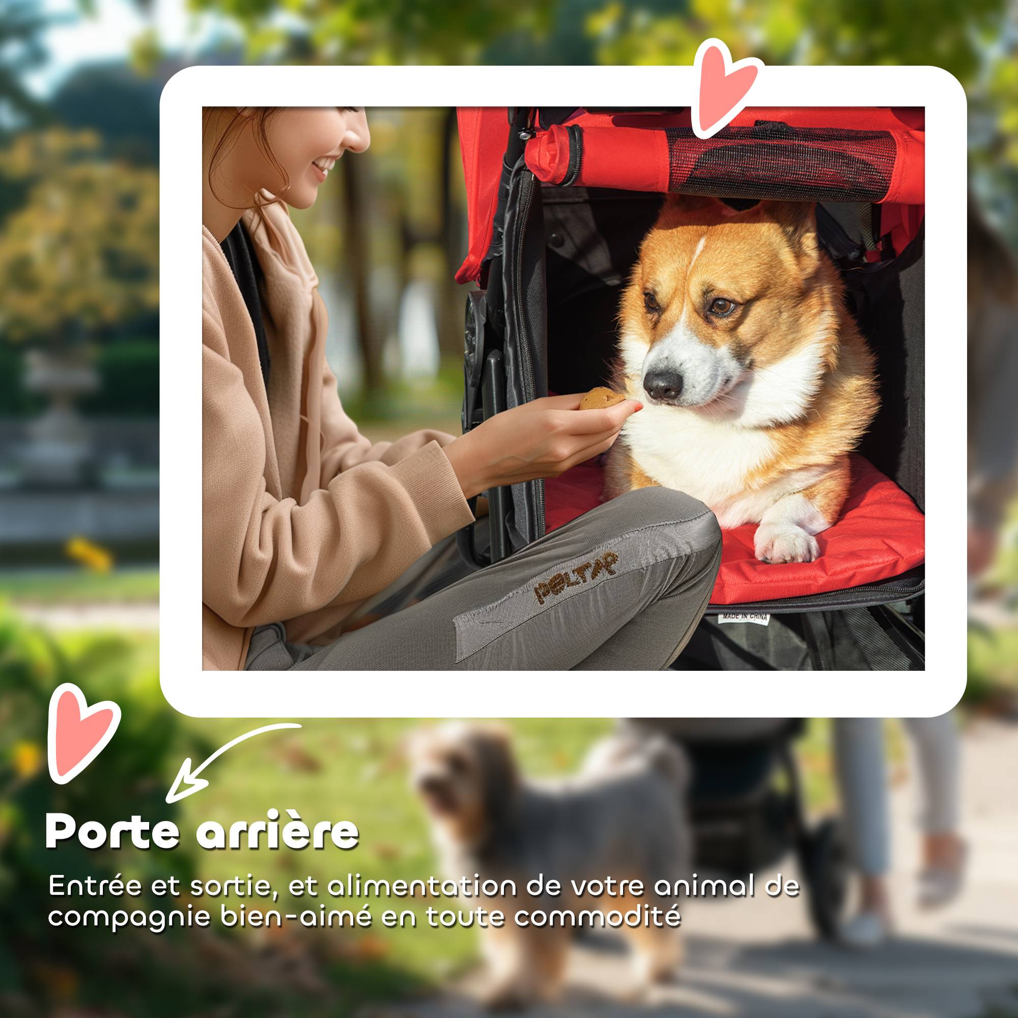 Poussette pour chien chariot pliable 3 roues tout-terrain EVA 12" auvent ajustable 2 laisses 109,5x57,5x106,5cm rouge - Image 10