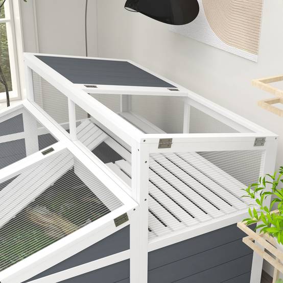 Maison enclos cage pour petit animal tortue avec 2 espaces toit en polycarbonate 3 portes rampe 115 x 115 x 82 cm gris - Image 10