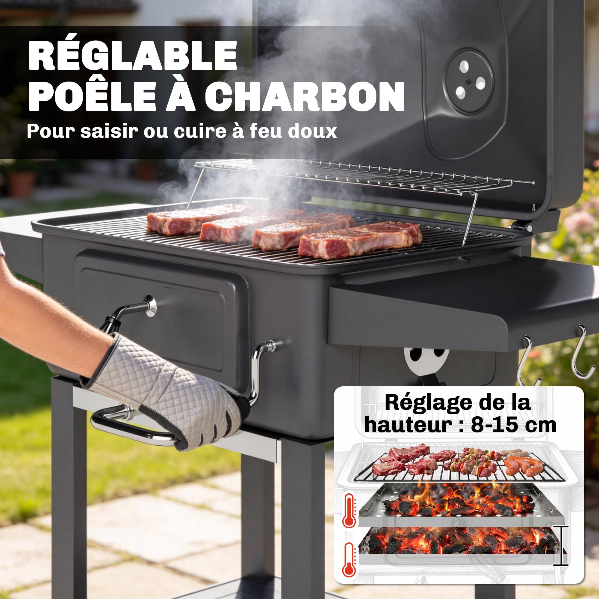 PANGIVO - Barbecue charbon chariot métal noir 112 x 63 x 101.5 cm - PANGIVO - Image 7