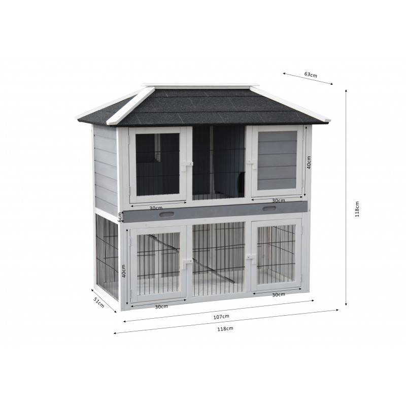 Cage Clapier Enclos lapin Extérieur en bois de haute qualité pour lapins 118x118x63cm-Modèle 034 Villa de ville - Image 5