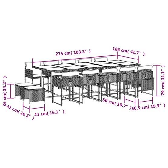 Ensemble Table et Chaises de Jardin 14 Personnes, Modèle Encastrable Résine Noire & Coussins Crème – ComfortXL Outdoor Living - Image 3