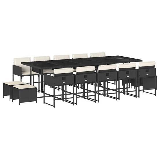 Ensemble Table et Chaises de Jardin 14 Personnes, Modèle Encastrable Résine Noire & Coussins Crème – ComfortXL Outdoor Living - Image 2