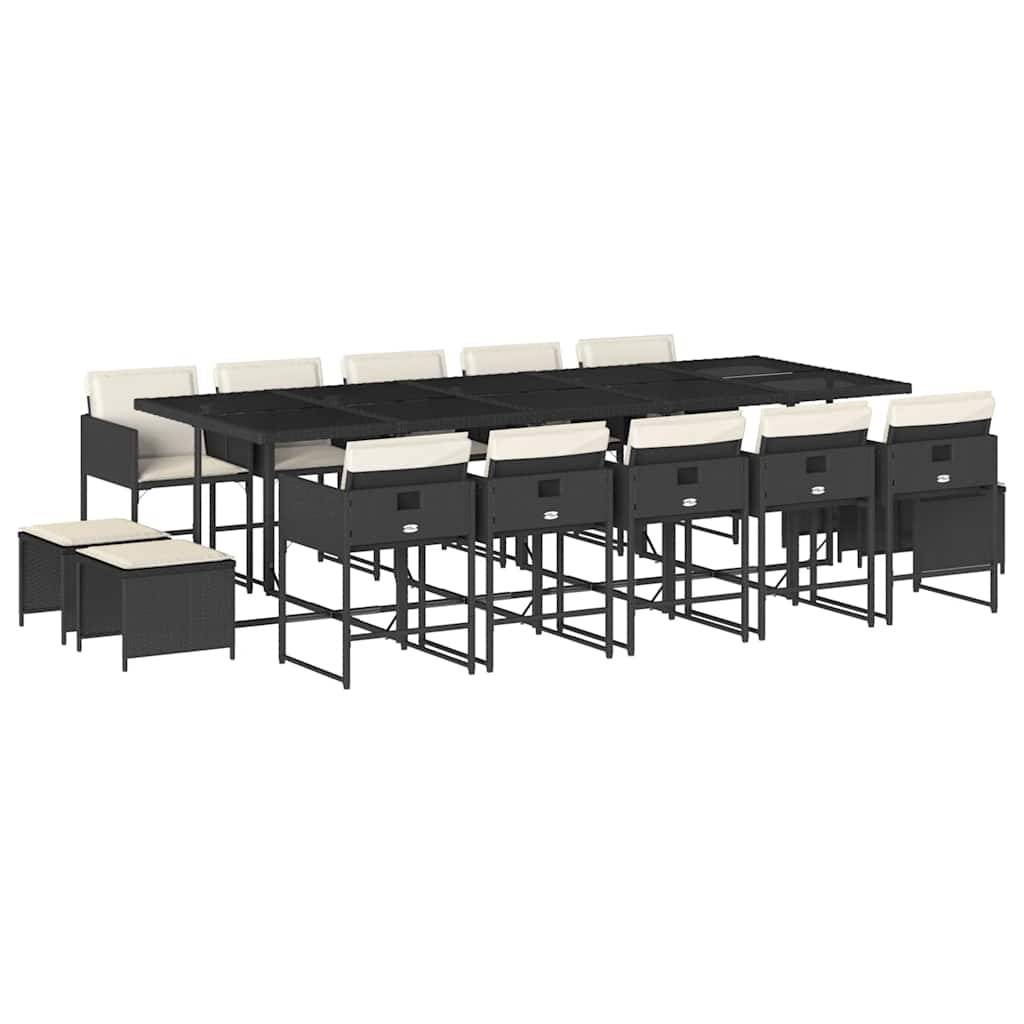 Ensemble Table et Chaises de Jardin 14 Personnes, Modèle Encastrable Résine Noire & Coussins Crème – ComfortXL Outdoor Living - Image 2