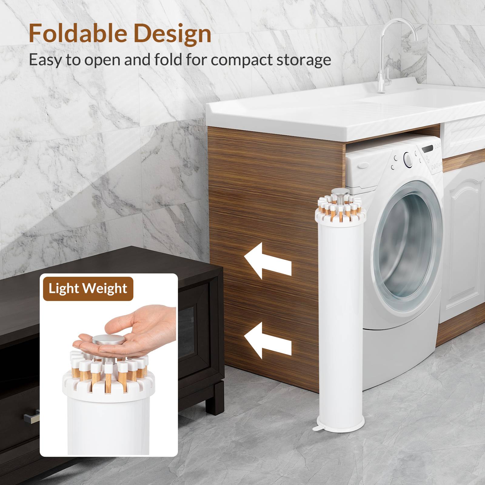 Todeco Etendoir linge interieur avec 10 Pinces à Linge, Séchoir à Rayons en éventail en bois, Séchoir à linge pliant pour le linge de petite taille - Image 5