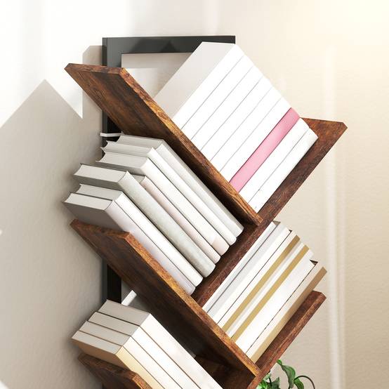 Étagère à livres, étagère autoportante à 9 niveaux, étroite, en forme d'arbre, idéale pour le bureau, couleur marron rustique - Image 10