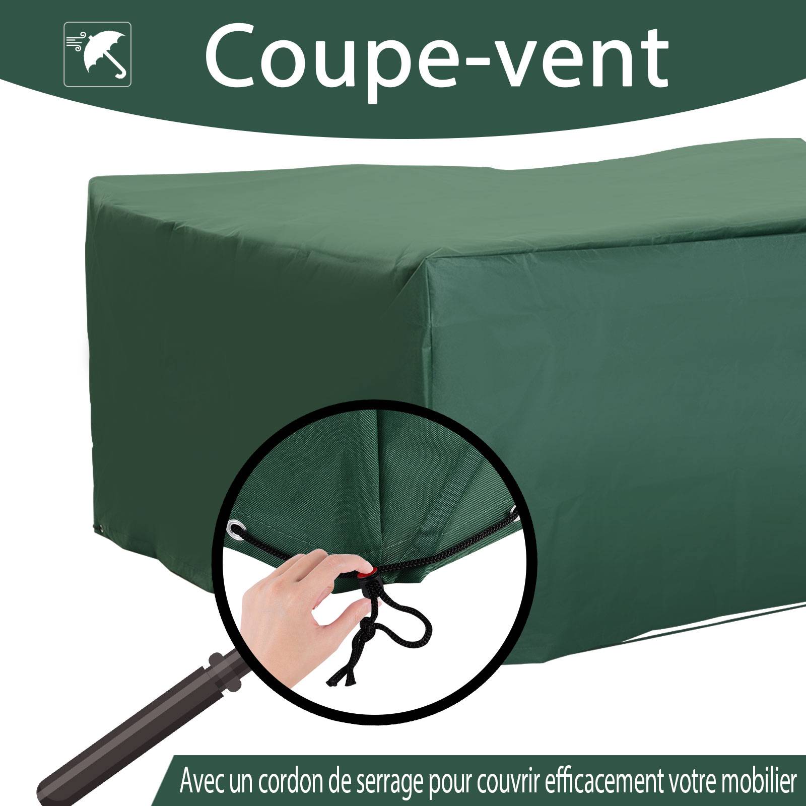 Housse de Protection Salon de Jardin 210 x 140 x 80 cm, Tissu Oxford 600D Imperméable, Vert - Image 7