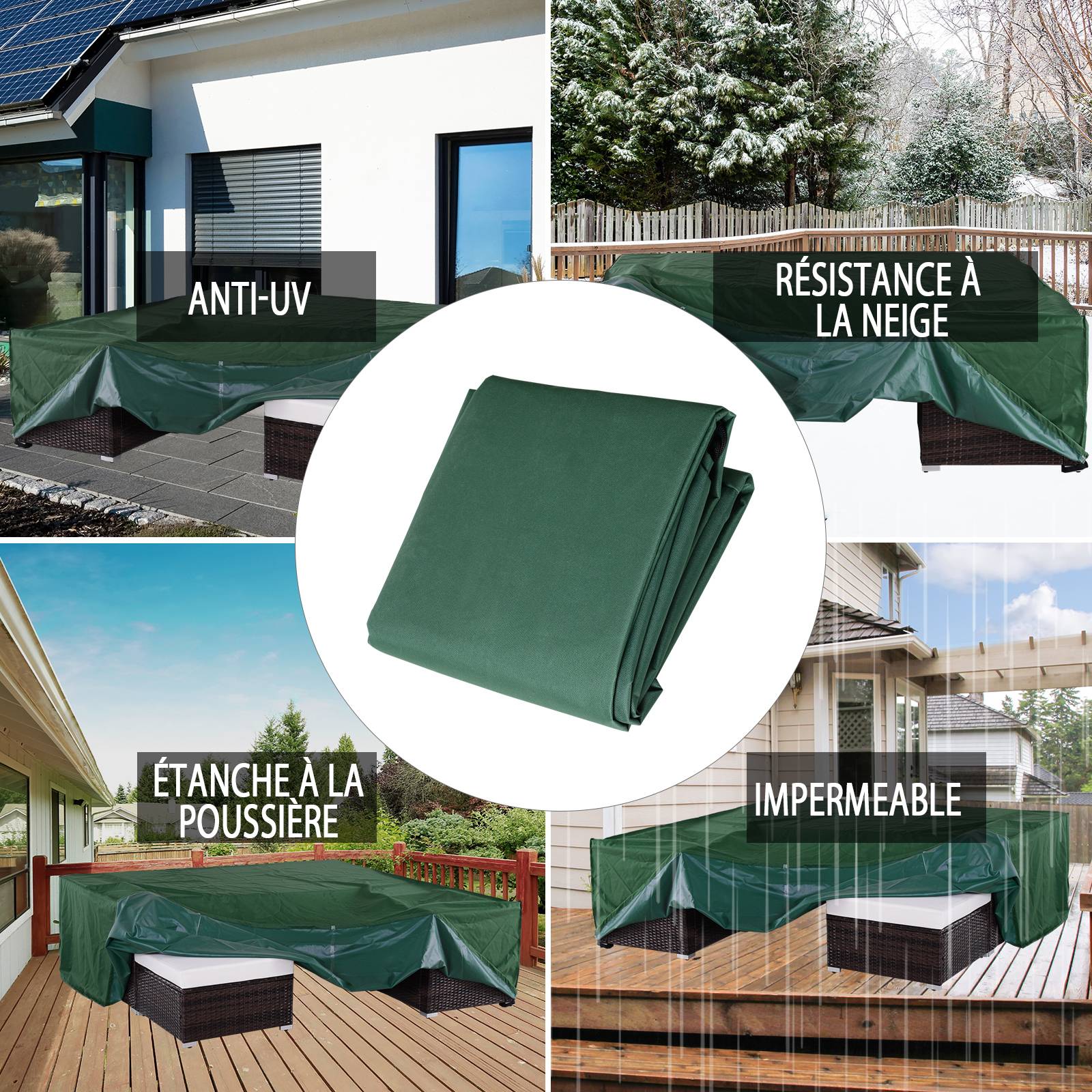 Housse de Protection Salon de Jardin 210 x 140 x 80 cm, Tissu Oxford 600D Imperméable, Vert - Image 8