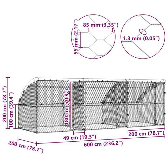 Enclos Chien Acier Grand Espace Extérieur 6m Argent - ComfortXL Outdoor Living - Image 6