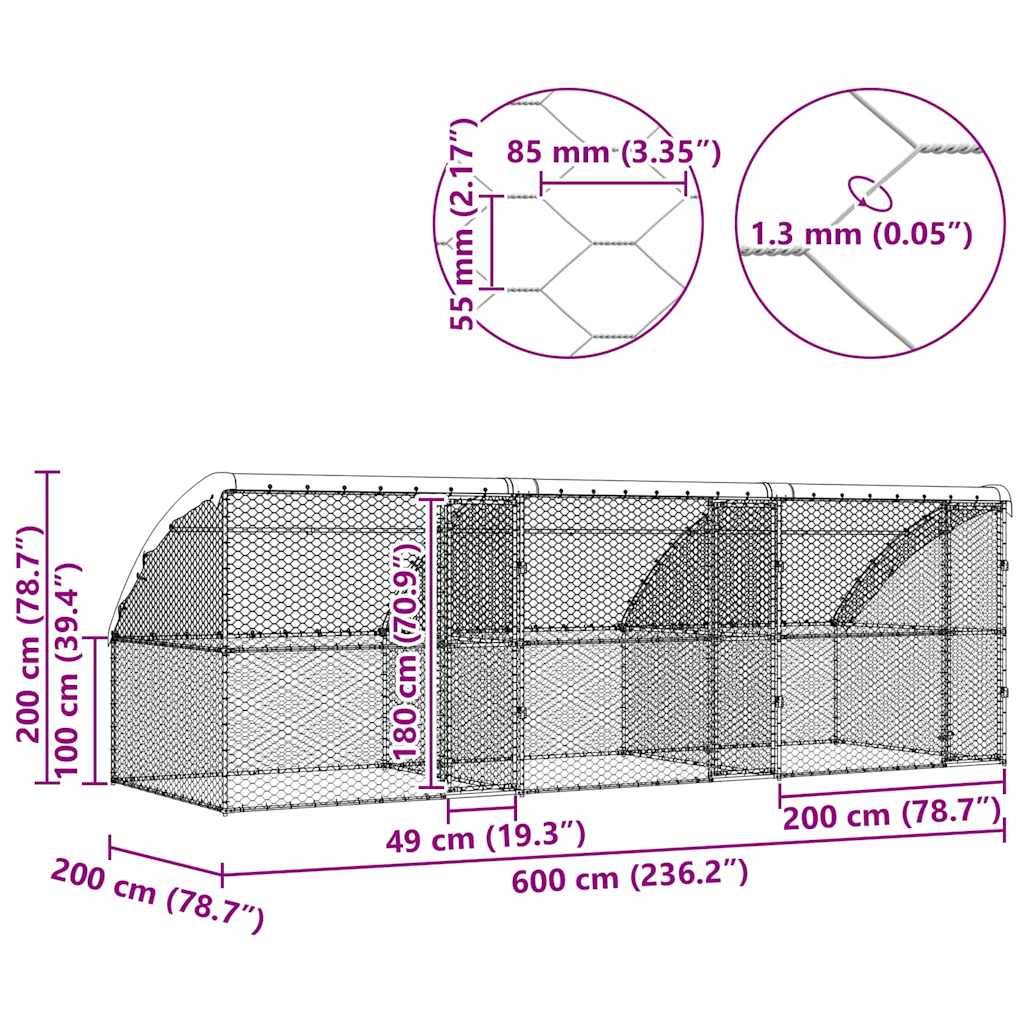 Enclos Chien Acier Grand Espace Extérieur 6m Argent - ComfortXL Outdoor Living - Image 6