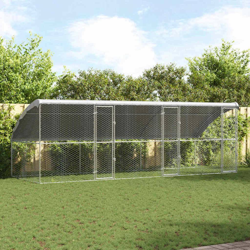 Enclos Chien Acier Grand Espace Extérieur 6m Argent - ComfortXL Outdoor Living - Image 1