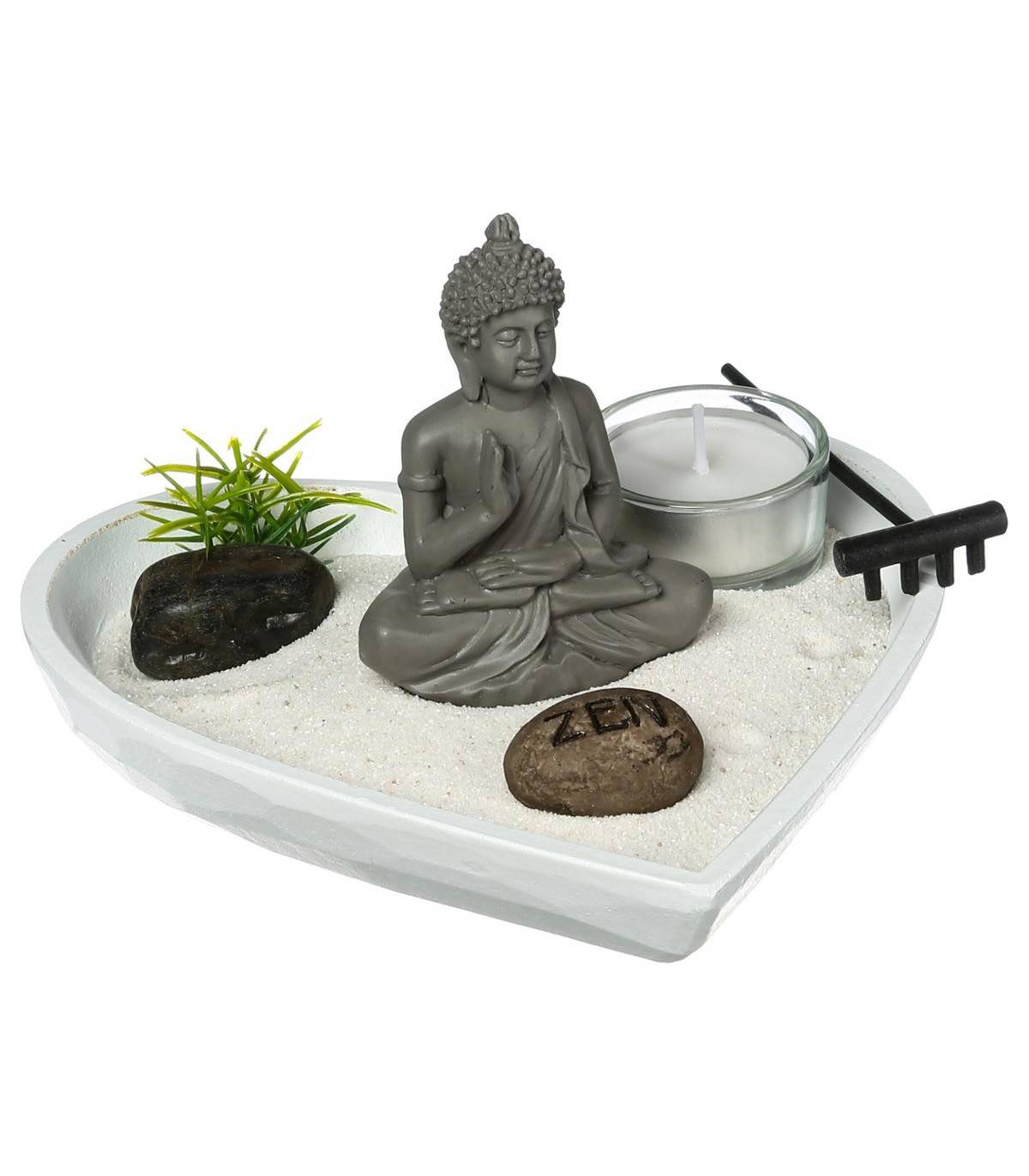 Jardin Zen Coeur Bouddha sur un plateau avec décoration