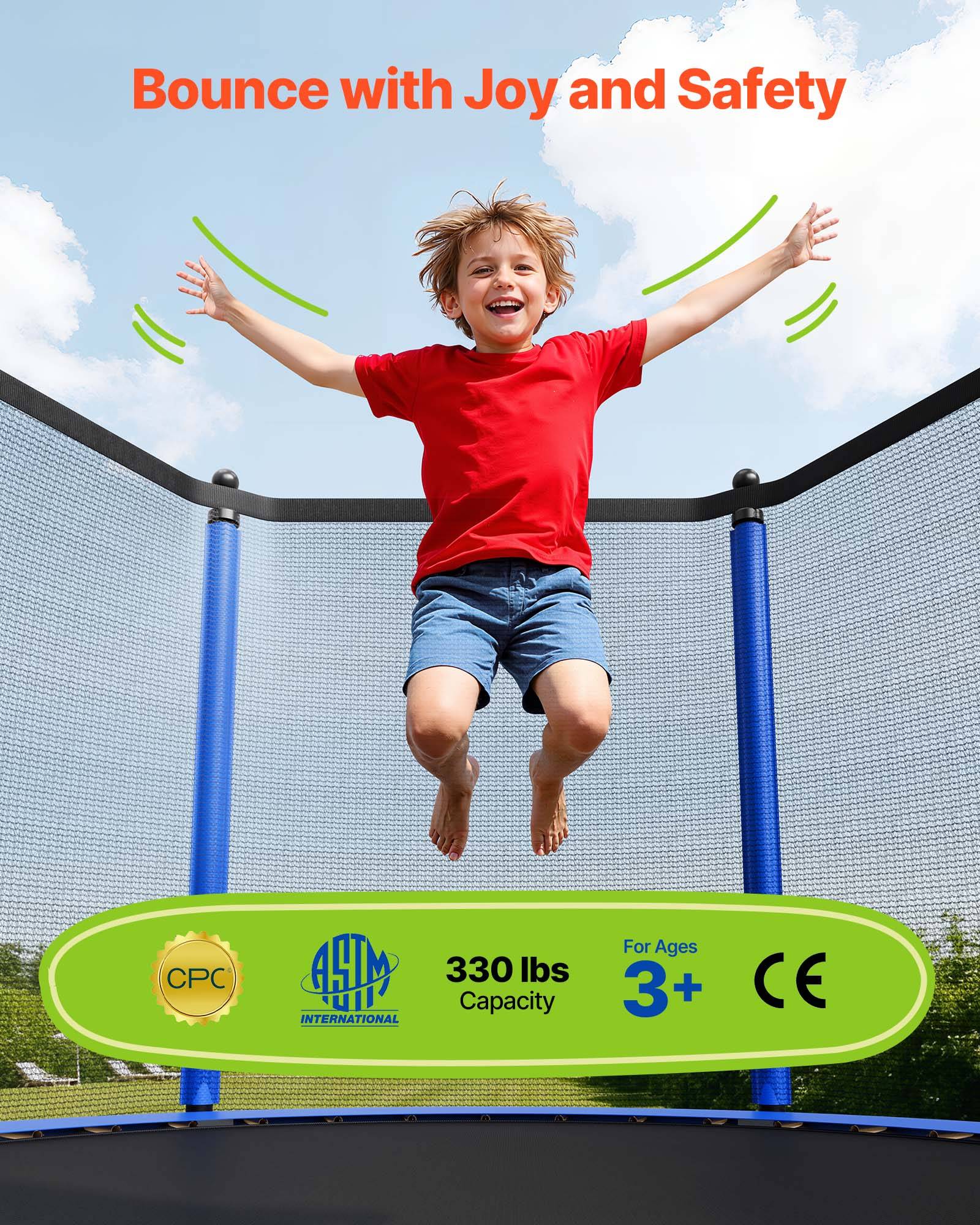 Vevor - VEVOR Trampoline extérieur 305 x 305 cm, rond, cadre acier antirouille, filet de sécurité 360°, certifié ASTM, capacité 150 kg. - Image 2