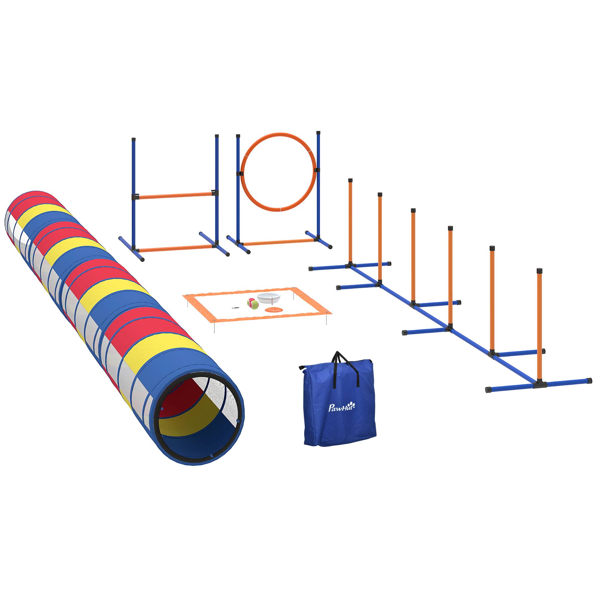 Équipement d'Agilité pour Chien 12 Pièces, 4 Tunnels, Sauts Ajustables, Anneau, Slaloms, 357x65x68cm, Multicolore - Image 1