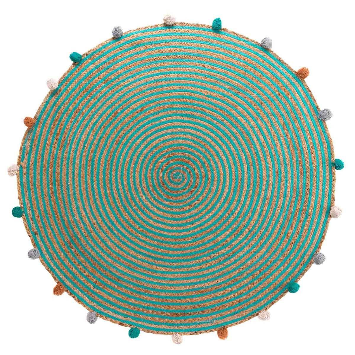 Tapis Enfant à Pompons Déco "Baloo" 90cm Vert - Image 1