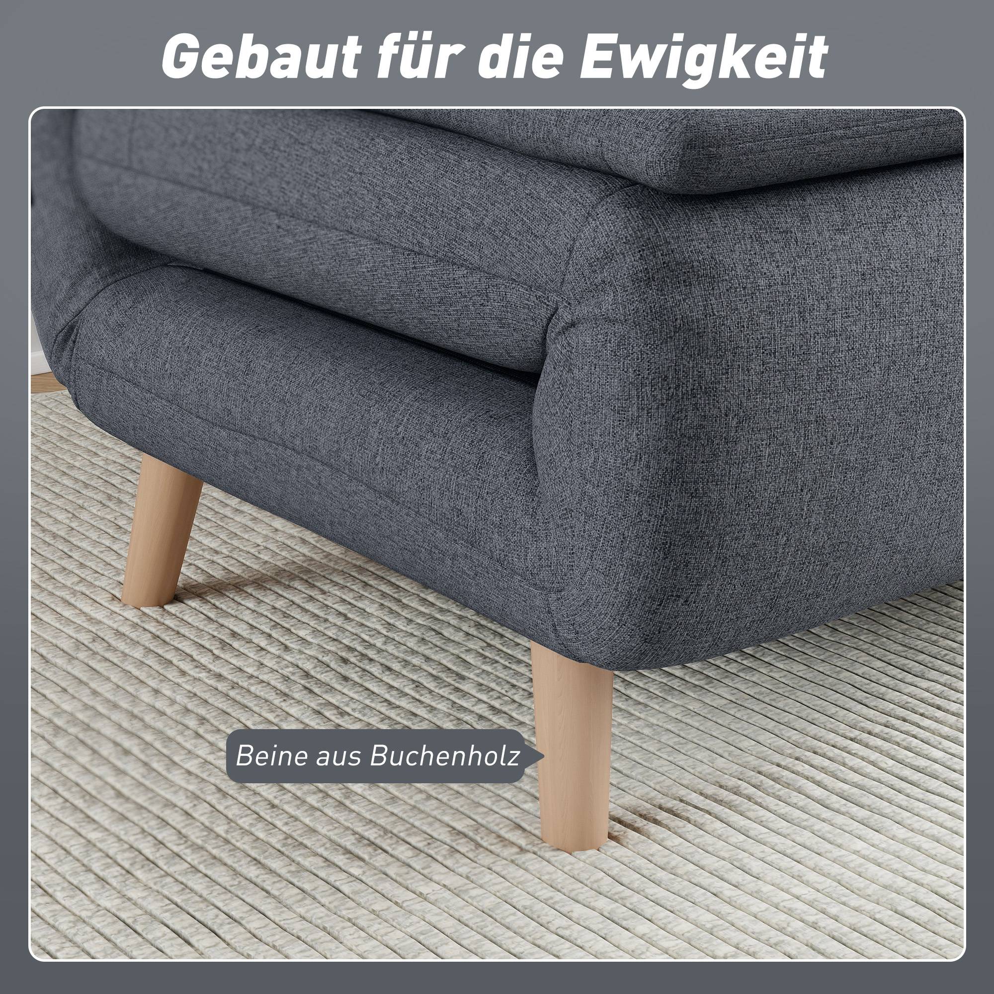 Fauteuil convertible 3 en 1 avec fonction lit, dossier inclinable, pieds en hêtre, coussin, gris - Image 9