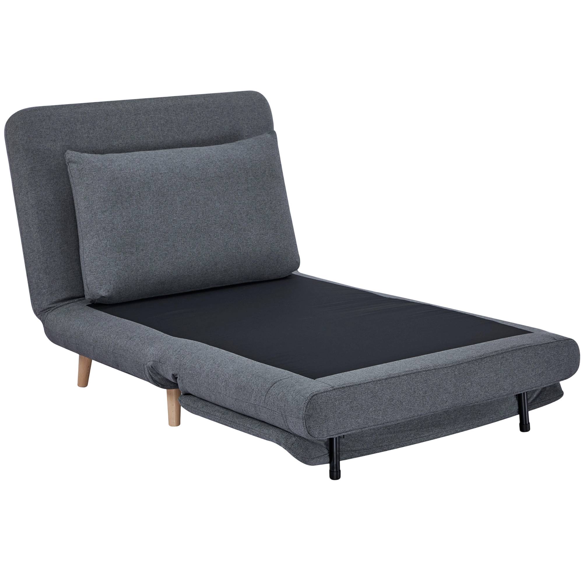 Fauteuil convertible 3 en 1 avec fonction lit, dossier inclinable, pieds en hêtre, coussin, gris - Image 2