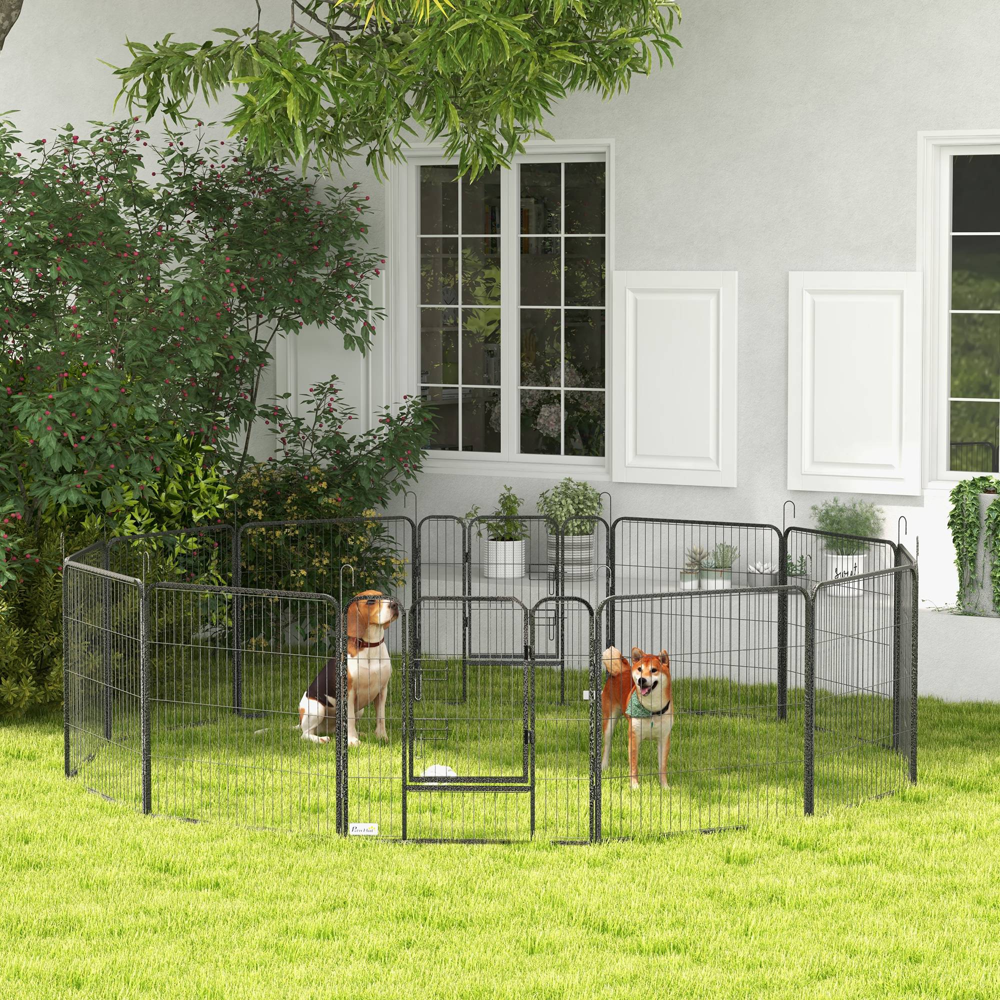 Parc Enclos Chiot Acier Modulable 12 Panneaux Intérieur Extérieur 80cm Gris - ComfortXL Pet Living - Image 1