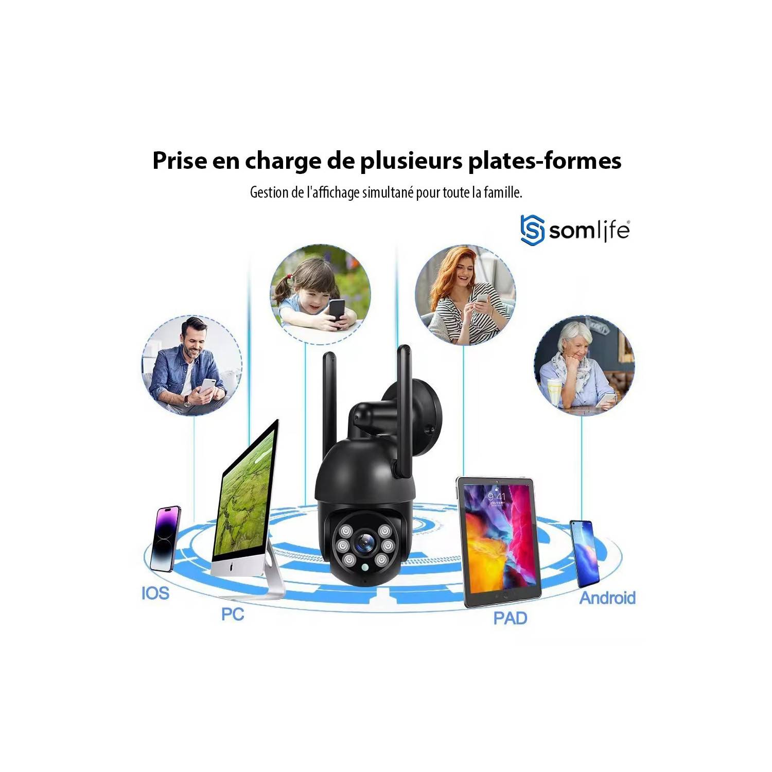 2K(3Mp) Caméra Surveillance Wifi Intérieure 355° Pt Caméra Ip,10M Vision Nocturne,Audio