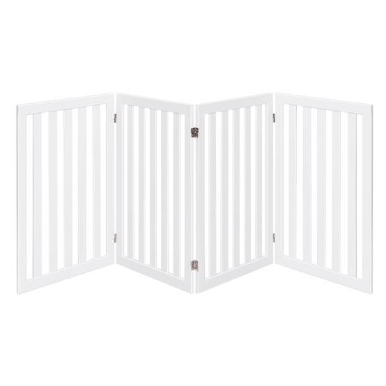 Barrière Autoportante pour Chien 4 Panneaux en Bois Charnières Métalliques à 360° Antidérapants pour Maison Escaliers Blanc - Image 1