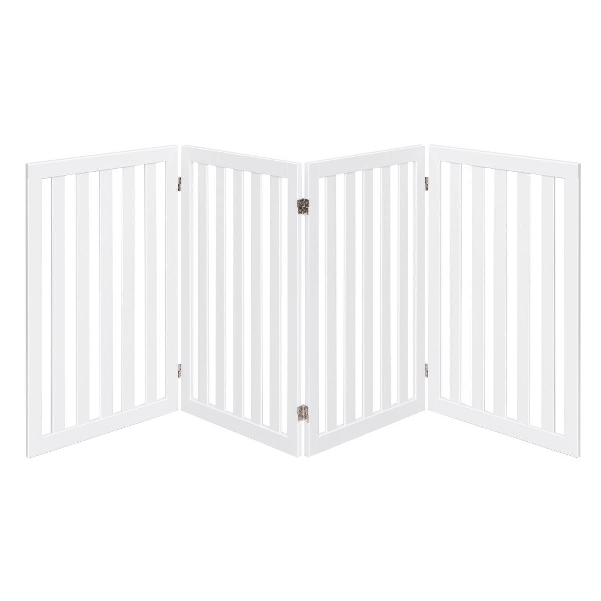 Barrière Autoportante pour Chien 4 Panneaux en Bois Charnières Métalliques à 360° Antidérapants pour Maison Escaliers Blanc - Image 1