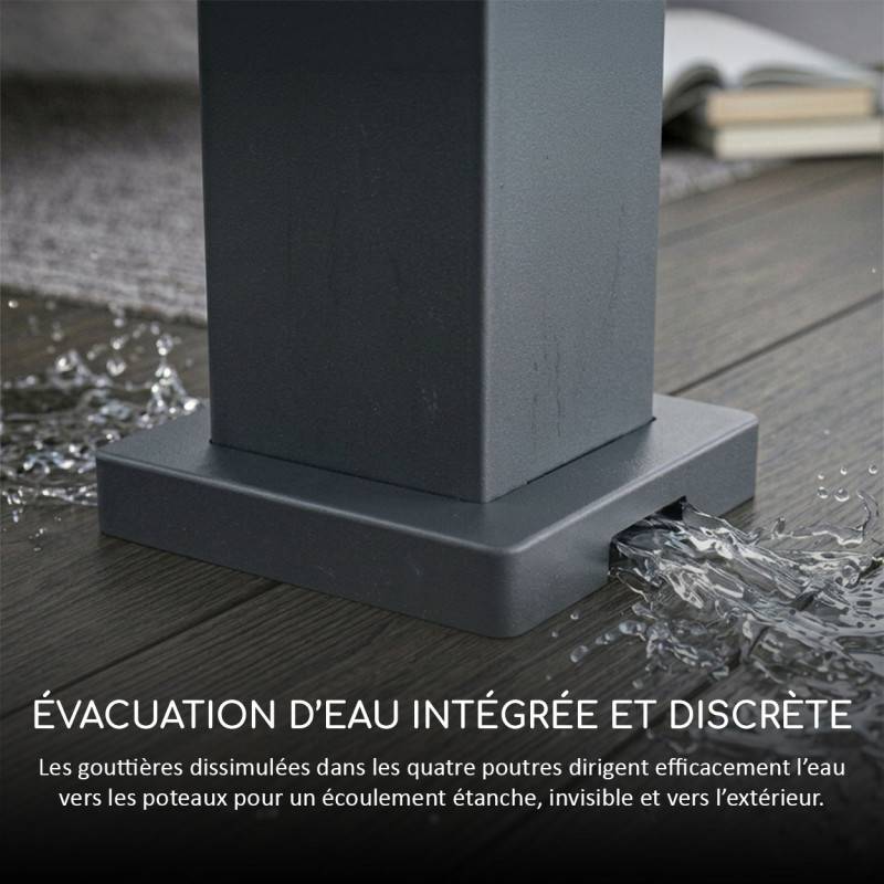 Ombrea - Pergola bioclimatique Ombréa adossée VS - 4x6M bicolore + 2 stores anthracites - Image 7
