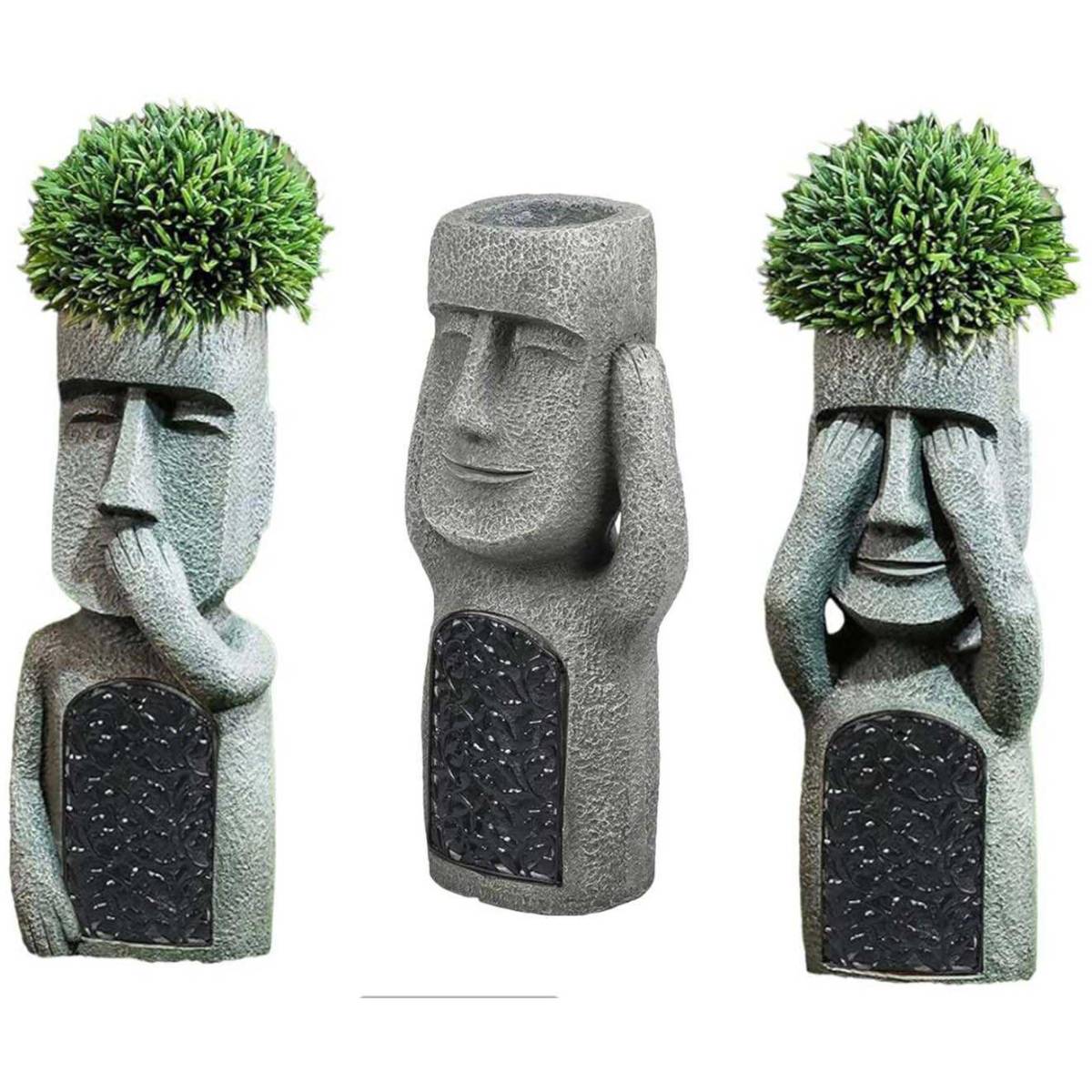 Hanah Home - Jardinière Moai en polyrésine Lot de 3 - Image 1