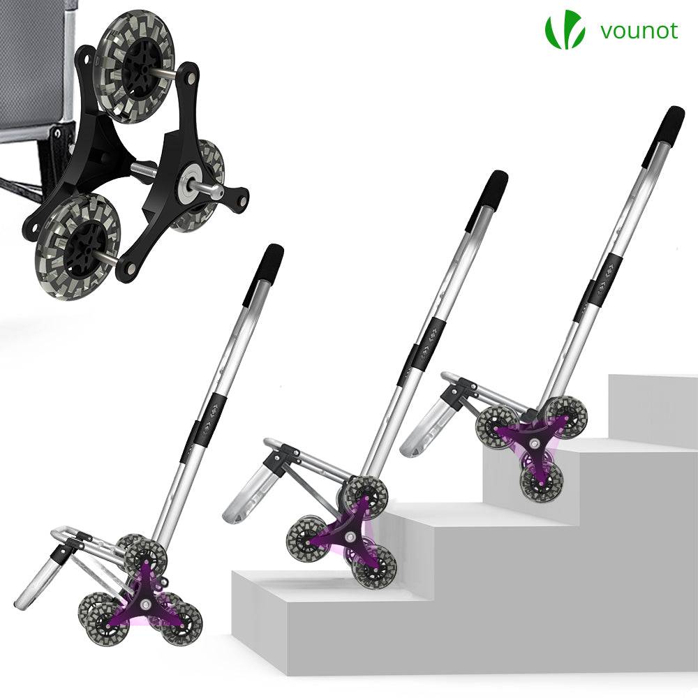 Chariot de course pliable monte escalier aluminium avec crochets gris - Image 2