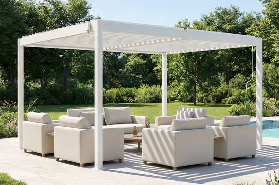 CAZEBOO - Cazeboo Pergola bioclimatique autoportée PIANA 4x3 m aluminium blanc - lames orientables - pergola autoportée 3x4 m - Image 1