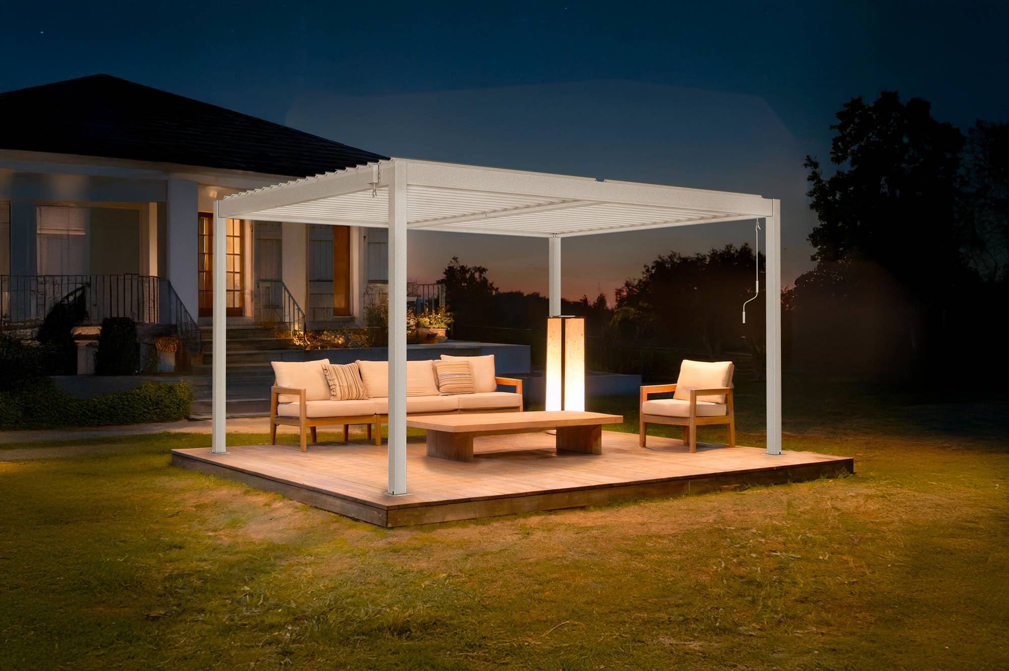 CAZEBOO - Cazeboo Pergola bioclimatique autoportée PIANA 4x3 m aluminium blanc - lames orientables - pergola autoportée 3x4 m - Image 3