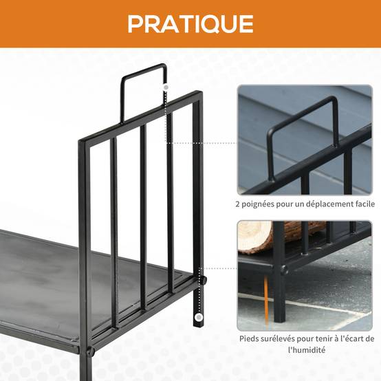 Range bûches Porte-bûches Etagère porte bois de cheminée charge max. 15 Kg dim. 44L x 33l x 46H cm métal époxy noir - Image 6