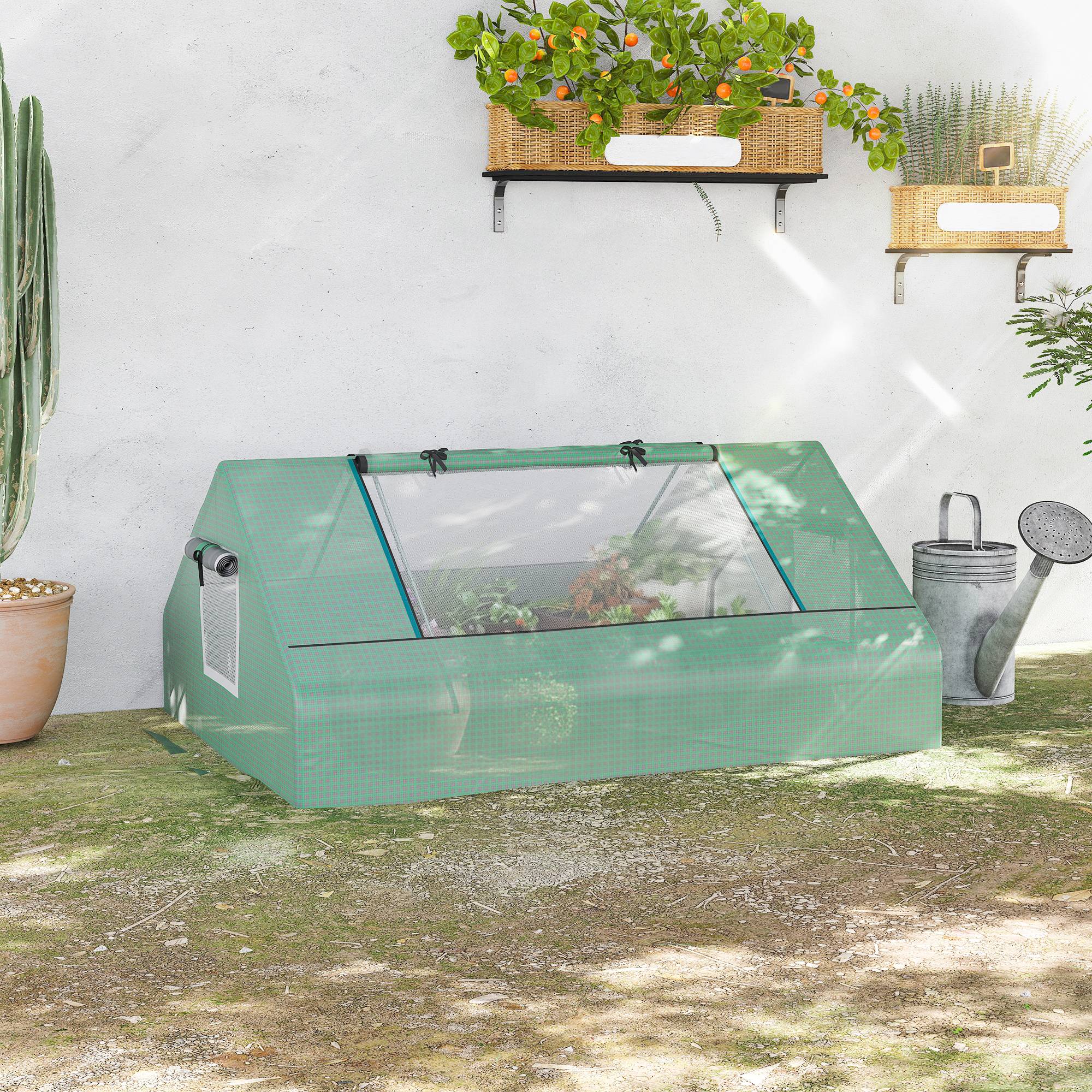 Maison Chic - Mini serre de jardin mini serre tunnel 180x140x80cm toit pointu acier PE haute densité 140 g/m² 2 grandes fenêtres vert foncé - Image 2