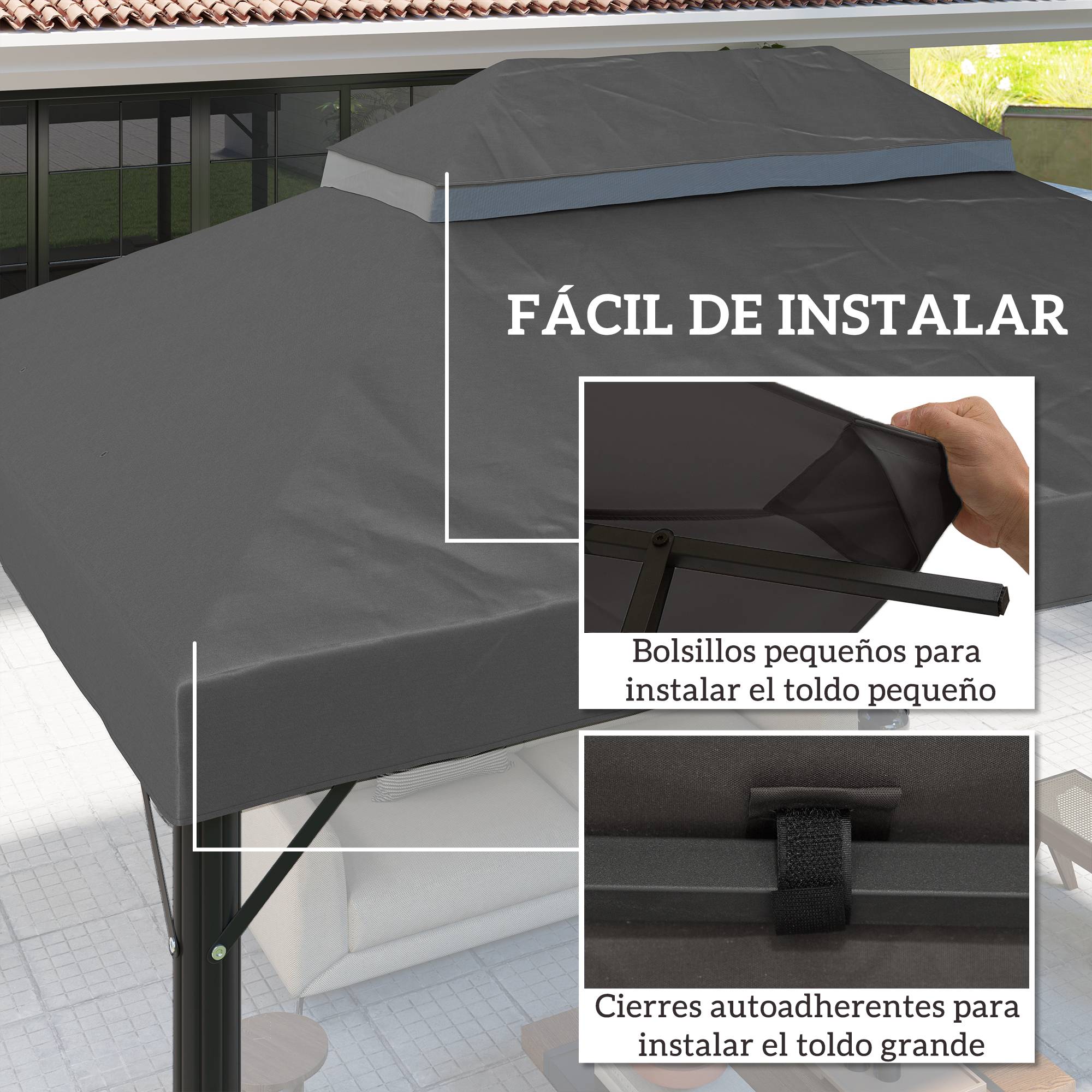 Toile de Rechange Tissu Oxford Haute Densité pour Tonnelle Anti-UV 4x3 m Gris Foncé - ComfortXL Outdoor Living - Image 7