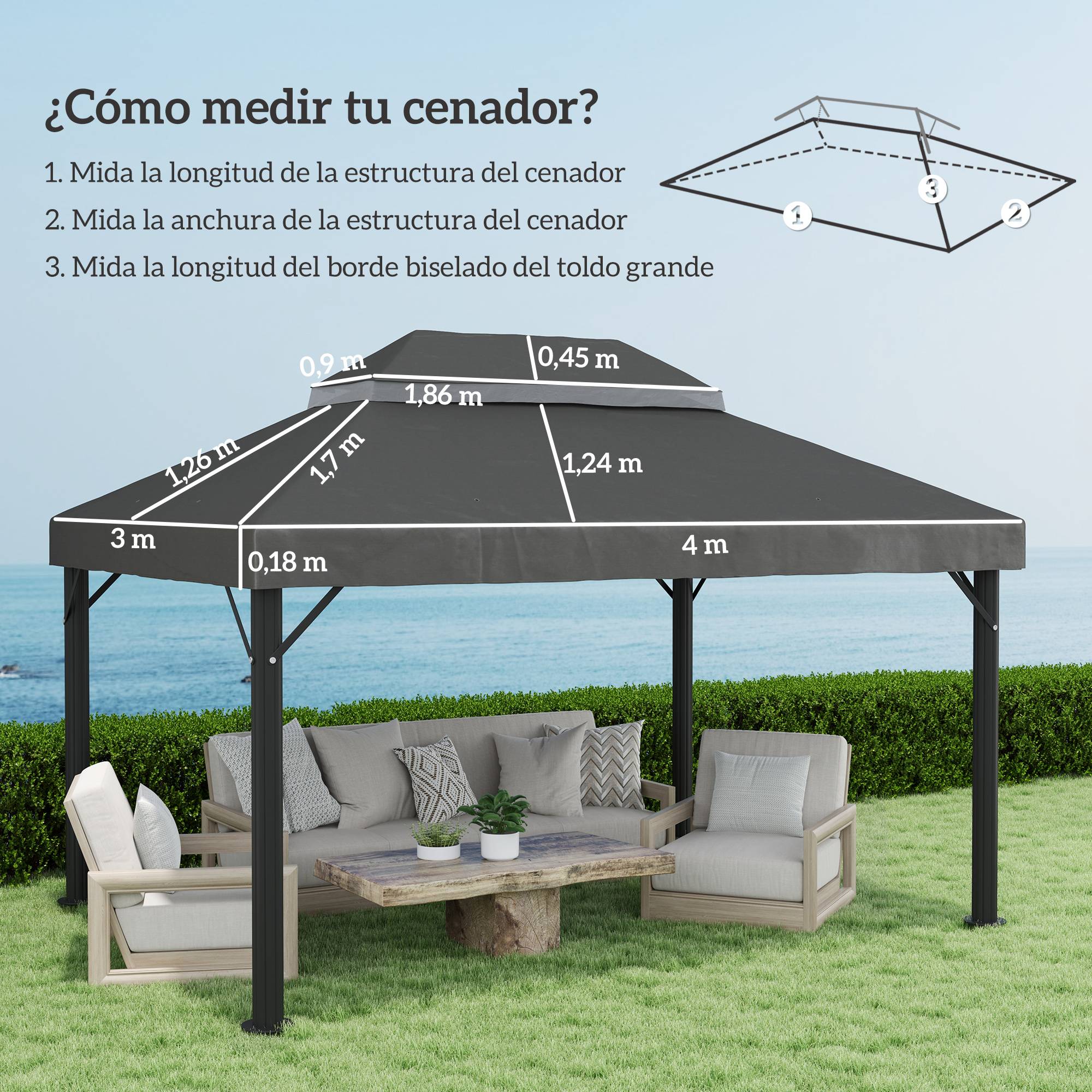 Toile de Rechange Tissu Oxford Haute Densité pour Tonnelle Anti-UV 4x3 m Gris Foncé - ComfortXL Outdoor Living - Image 5