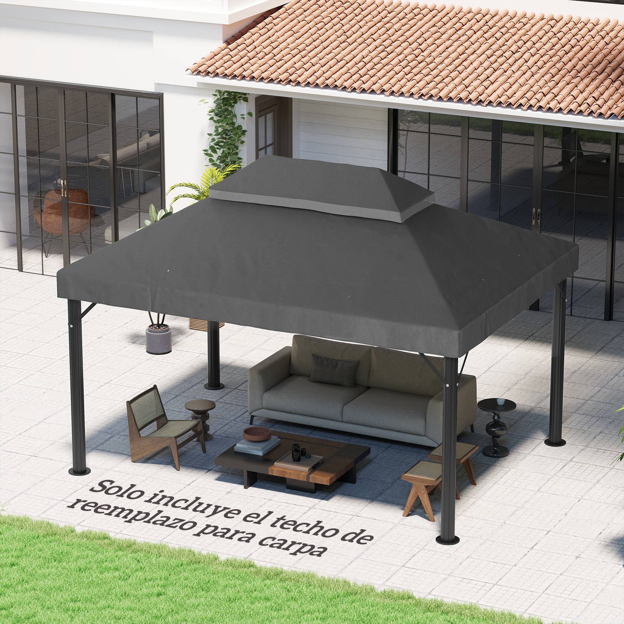 Toile de Rechange Tissu Oxford Haute Densité pour Tonnelle Anti-UV 4x3 m Gris Foncé - ComfortXL Outdoor Living - Image 4