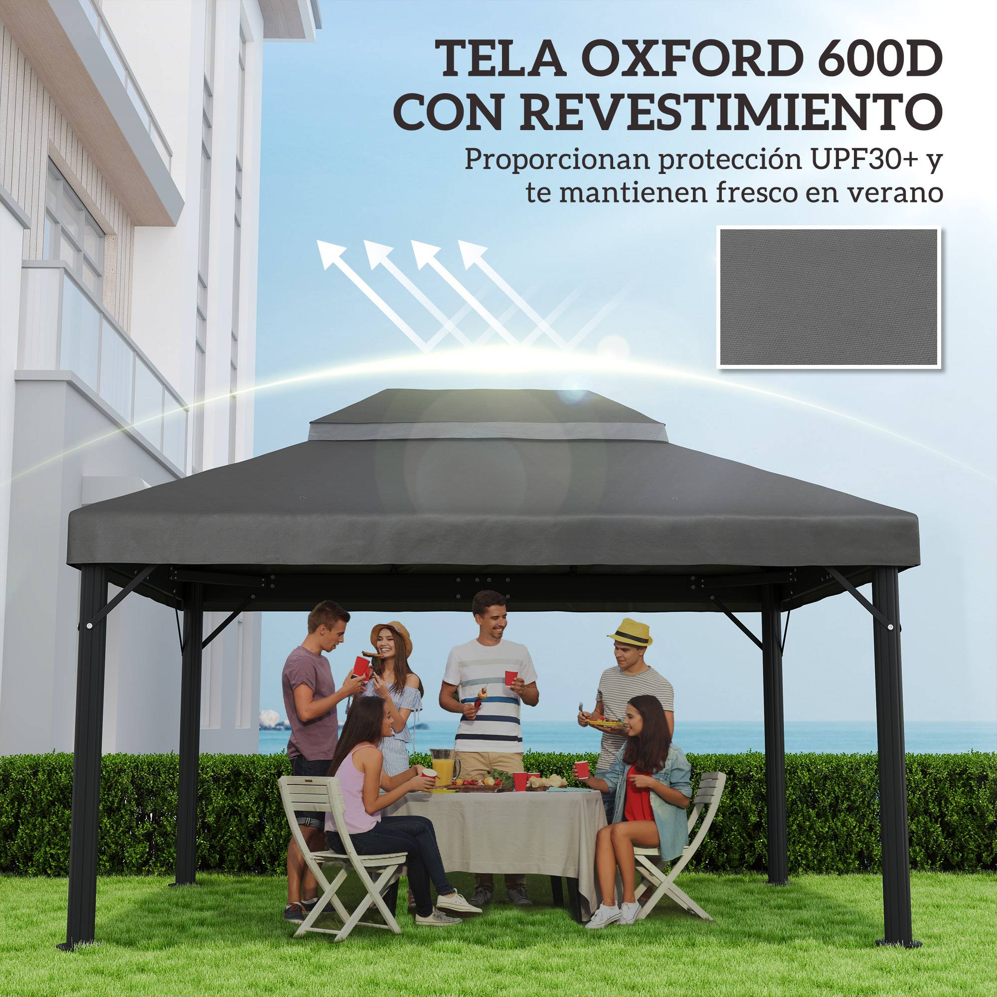 Toile de Rechange Tissu Oxford Haute Densité pour Tonnelle Anti-UV 4x3 m Gris Foncé - ComfortXL Outdoor Living - Image 8