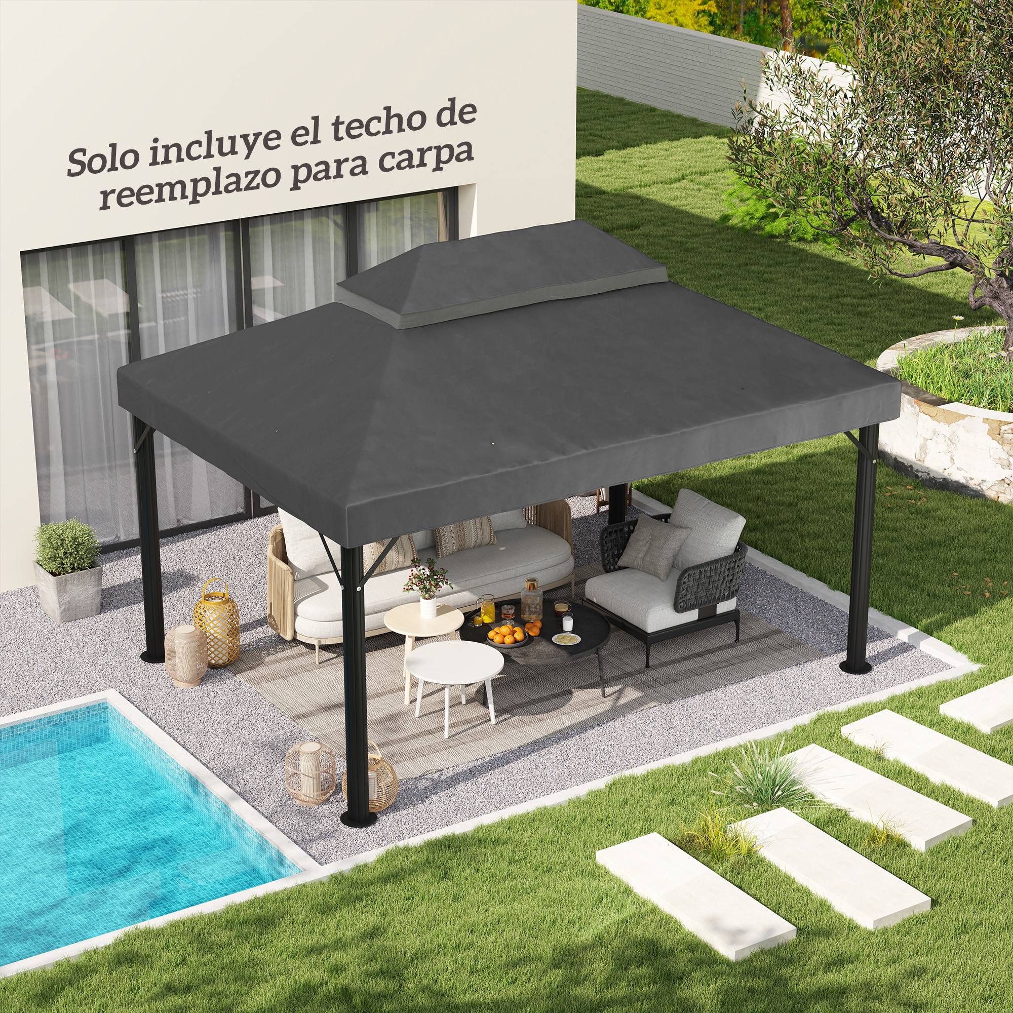 Toile de Rechange Tissu Oxford Haute Densité pour Tonnelle Anti-UV 4x3 m Gris Foncé - ComfortXL Outdoor Living - Image 3
