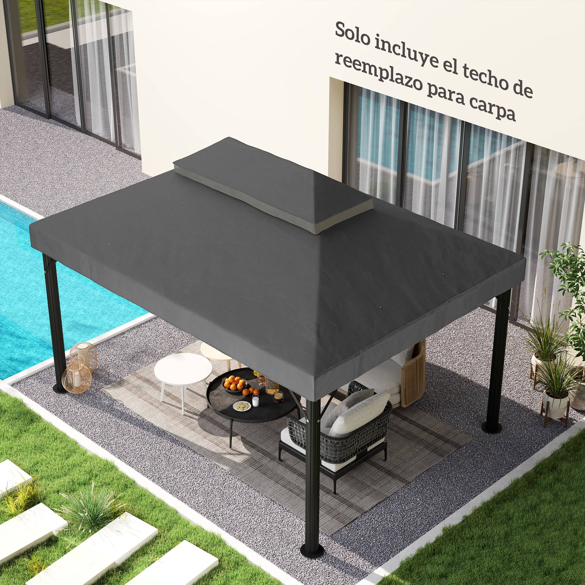Toile de Rechange Tissu Oxford Haute Densité pour Tonnelle Anti-UV 4x3 m Gris Foncé - ComfortXL Outdoor Living - Image 9