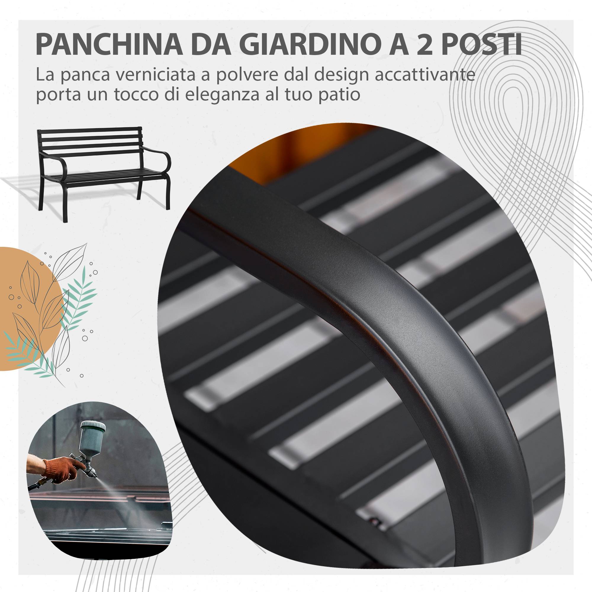 ComfortXL - Banc de jardin 2 places métal balcon terrasse peinture imperméable 127x62x82cm noir - ComfortXL Outdoor Living - Image 6
