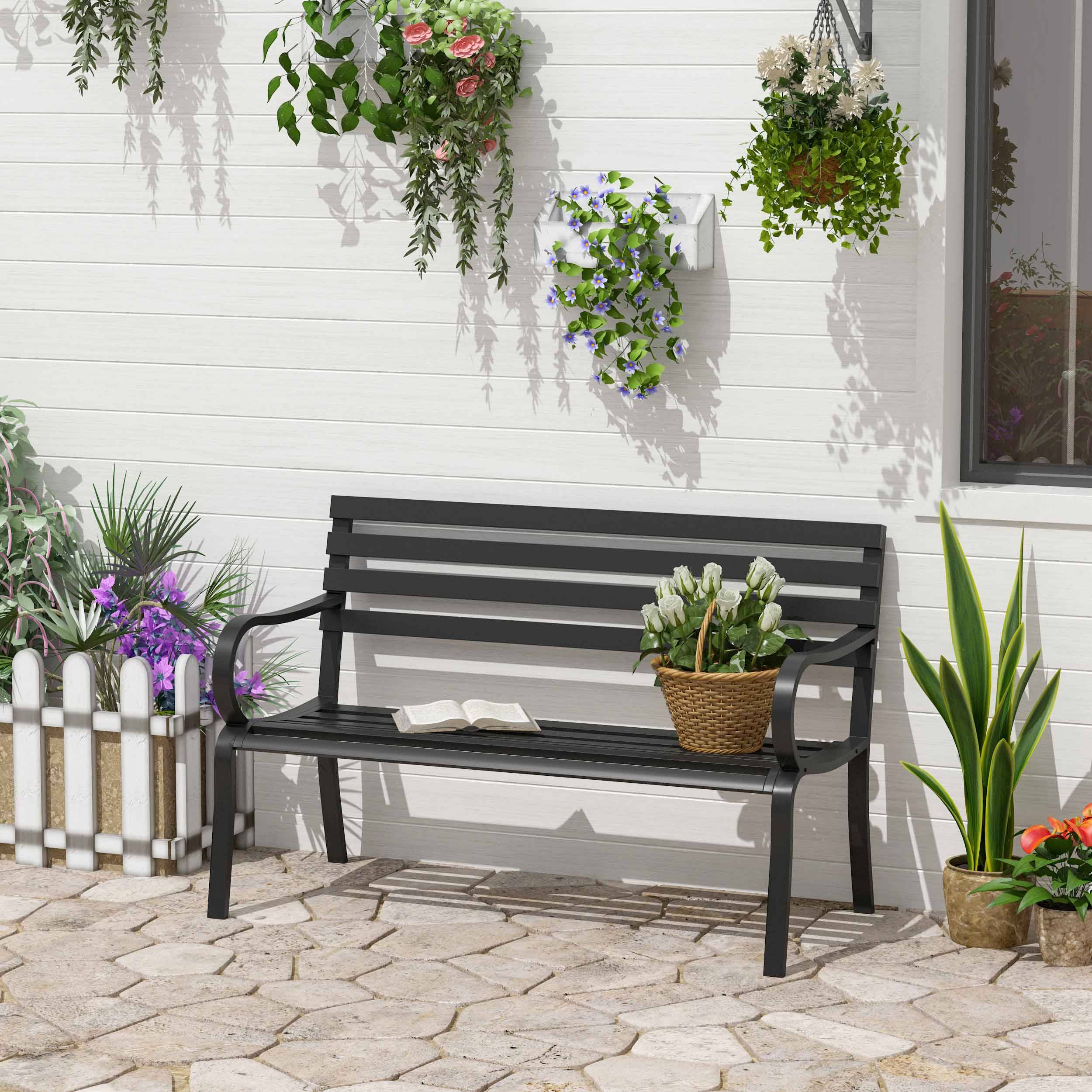 ComfortXL - Banc de jardin 2 places métal balcon terrasse peinture imperméable 127x62x82cm noir - ComfortXL Outdoor Living - Image 4