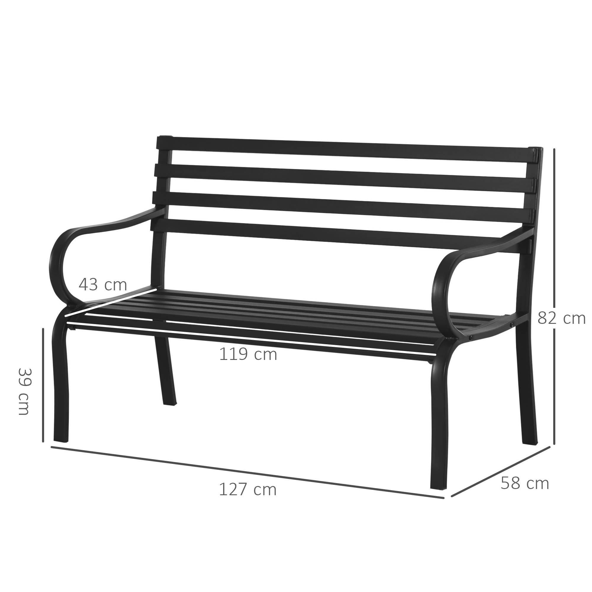 ComfortXL - Banc de jardin 2 places métal balcon terrasse peinture imperméable 127x62x82cm noir - ComfortXL Outdoor Living - Image 5