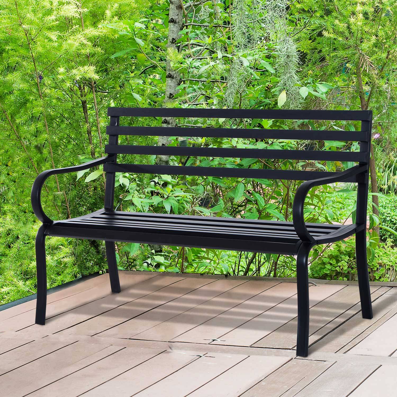 ComfortXL - Banc de jardin 2 places métal balcon terrasse peinture imperméable 127x62x82cm noir - ComfortXL Outdoor Living - Image 3